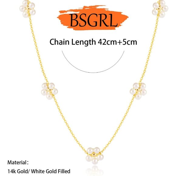 ⚡ Pearl Necklace for Women 14K Gold plated White Gold-plated Dainty Flower - Picture 5 of 7
